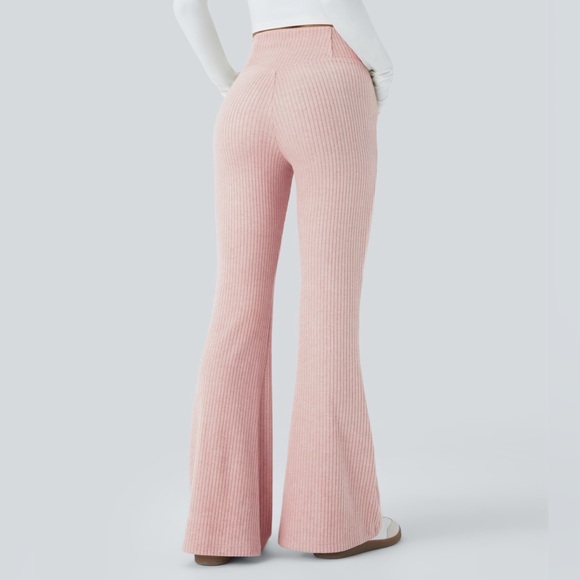 Halara Ribbed Knit High Waisted Crossover Flare Pants Tummy Control NWT - Picture 3 of 15